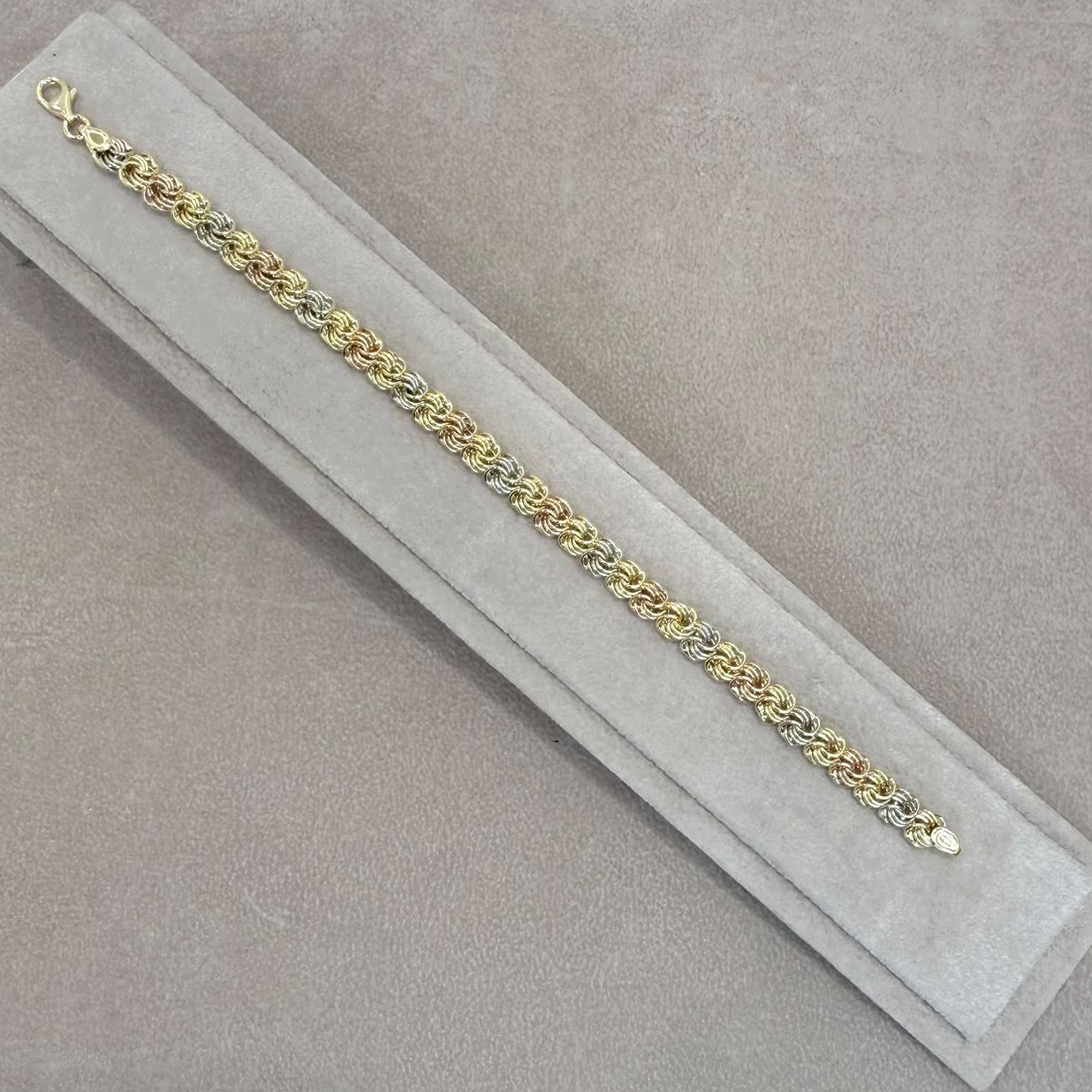 BRACCIALE MAGLIA ROSETTA TRICOLORE IN ORO 18 KT