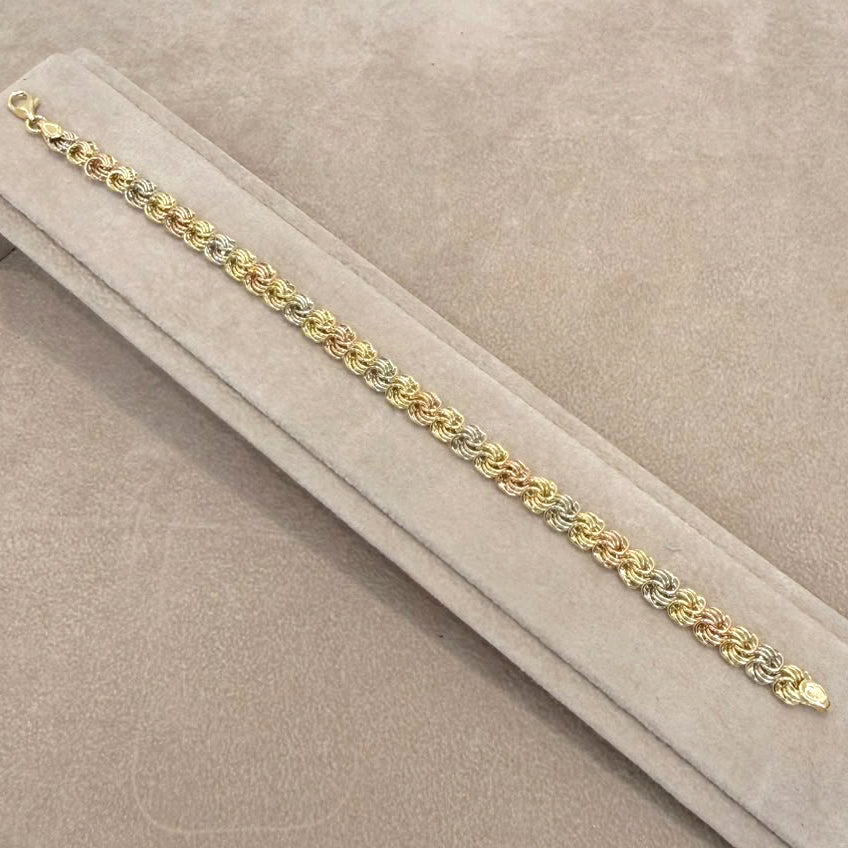 BRACCIALE MAGLIA ROSETTA TRICOLORE IN ORO 18 KT
