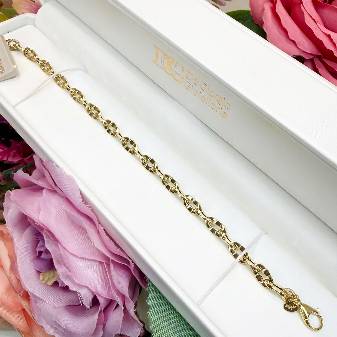 BRACCIALE IN ORO GIALLO 18 KT (750) CON MAGLIE LAVORATE