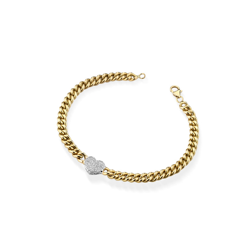 BRACCIALE GROUMETTE CON CUORE IN ORO GIALLO 18KT E DIAMANTI