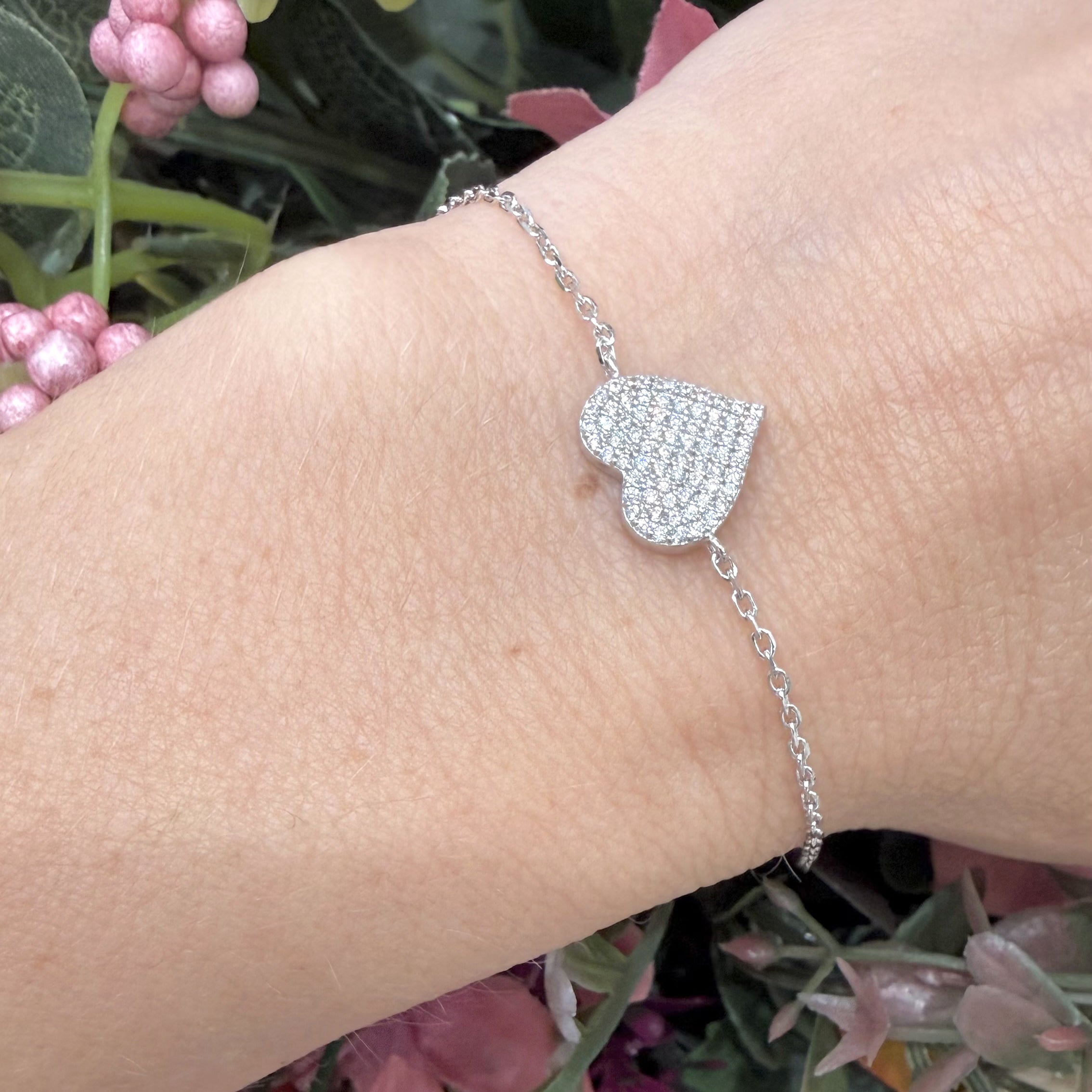 BRACCIALE CUORE CON ZIRCONI PAVÉ IN ARGENTO 925