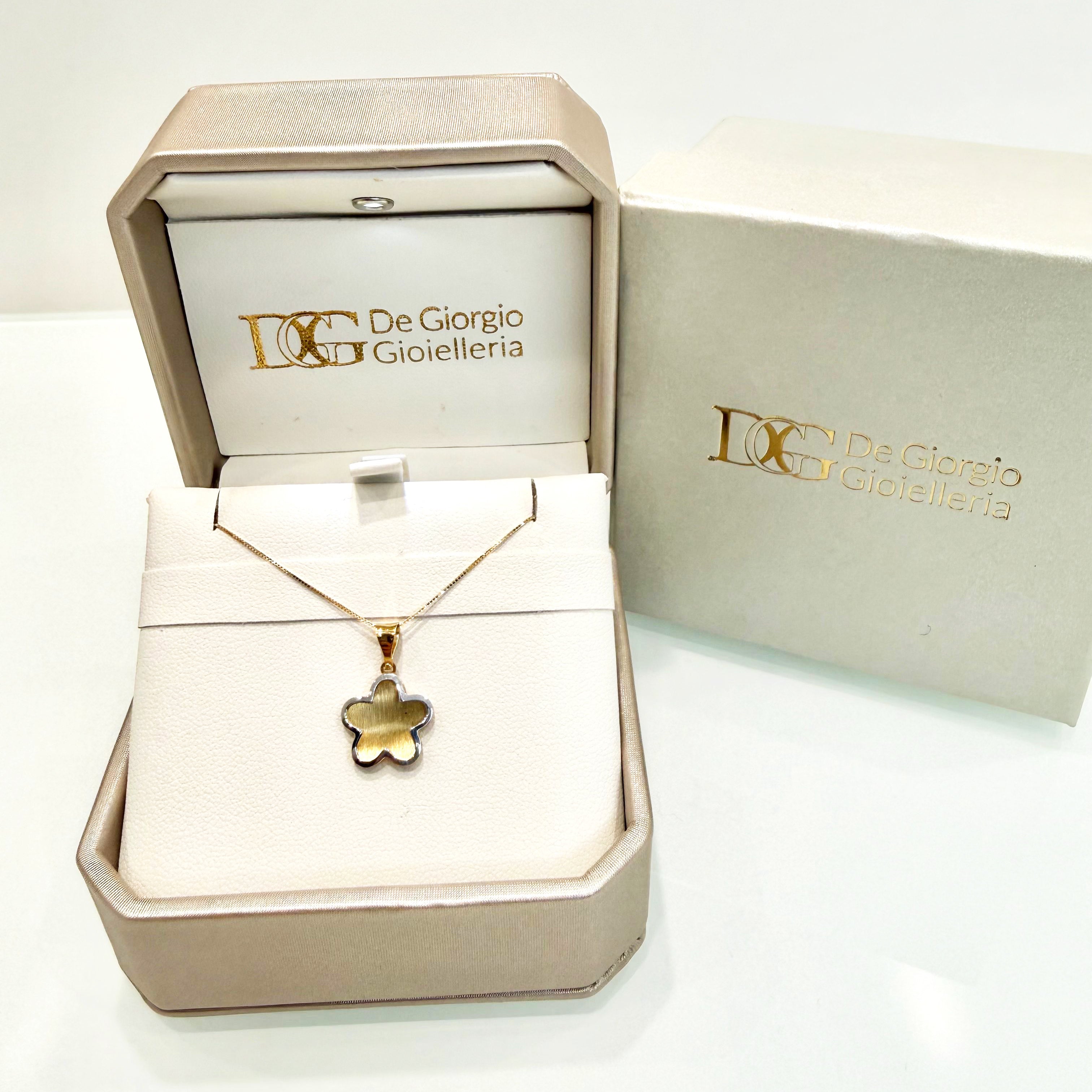 Collana con ciondolo fiore bicolore in oro 18KT (750) - Made in Italy