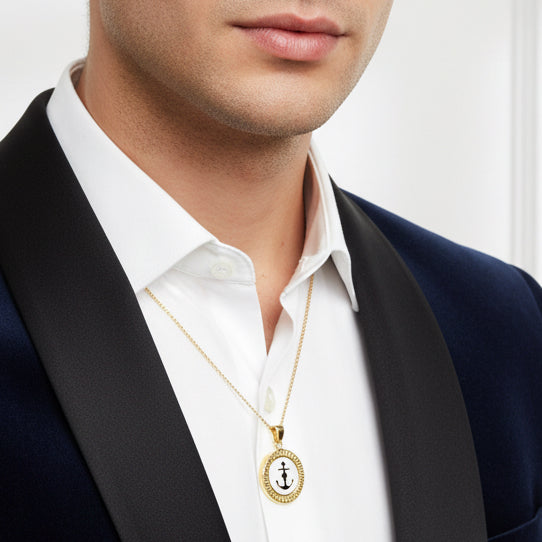 Ciondolo medaglia con ancora in oro giallo 18KT (750) – Made in Italy