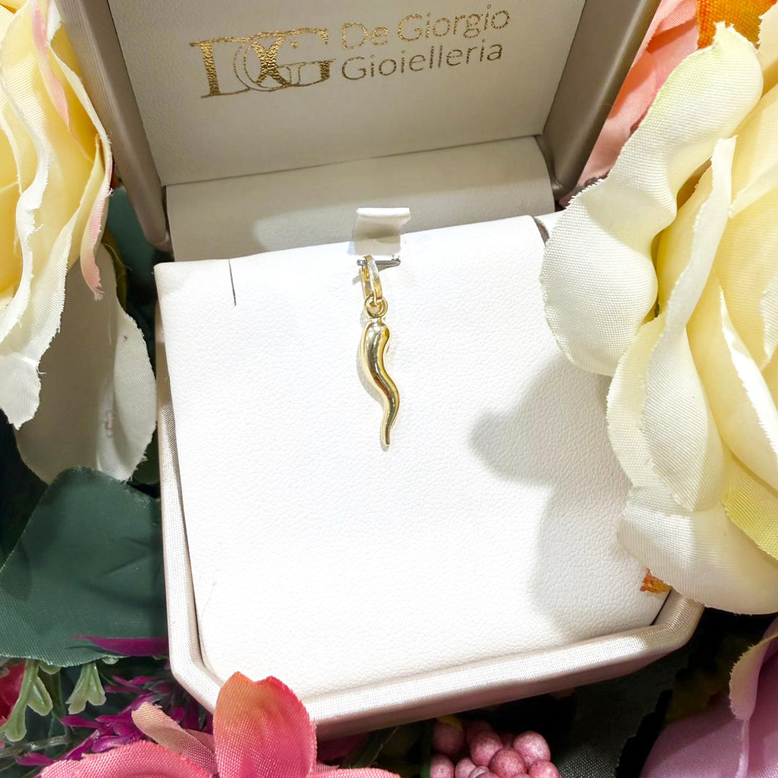 Ciondolo corno portafortuna unisex in oro giallo 18 Kt (750)