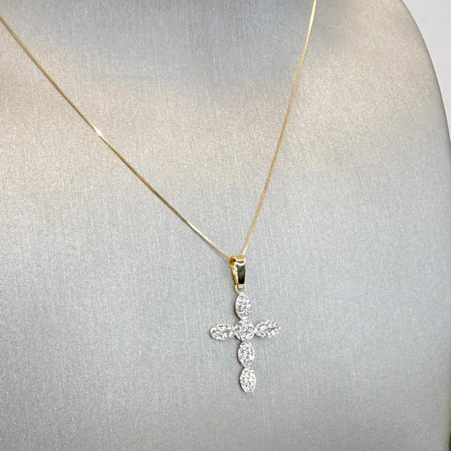 Ciondolo croce da donna con zirconi in oro giallo 18 Kt (750)