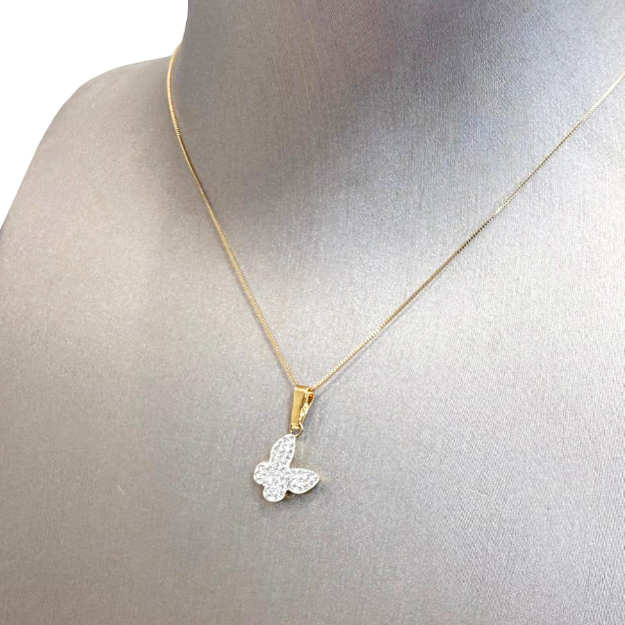 Ciondolo farfalla da donna con zirconi in oro giallo 18 Kt (750)