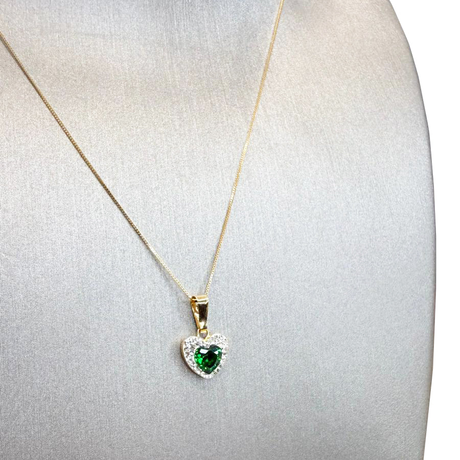 Ciondolo cuore da donna con pietra verde e zirconi in oro giallo 18 Kt (750)