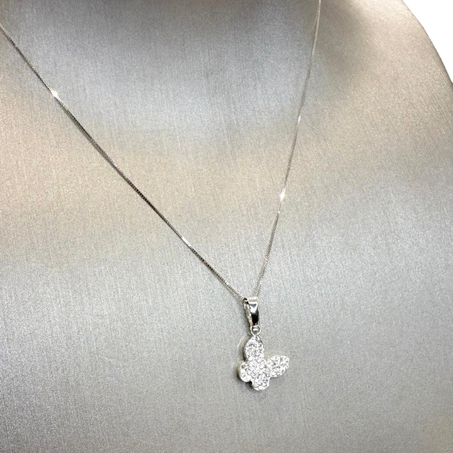 Ciondolo farfalla da donna con zirconi in oro bianco 18 Kt (750)
