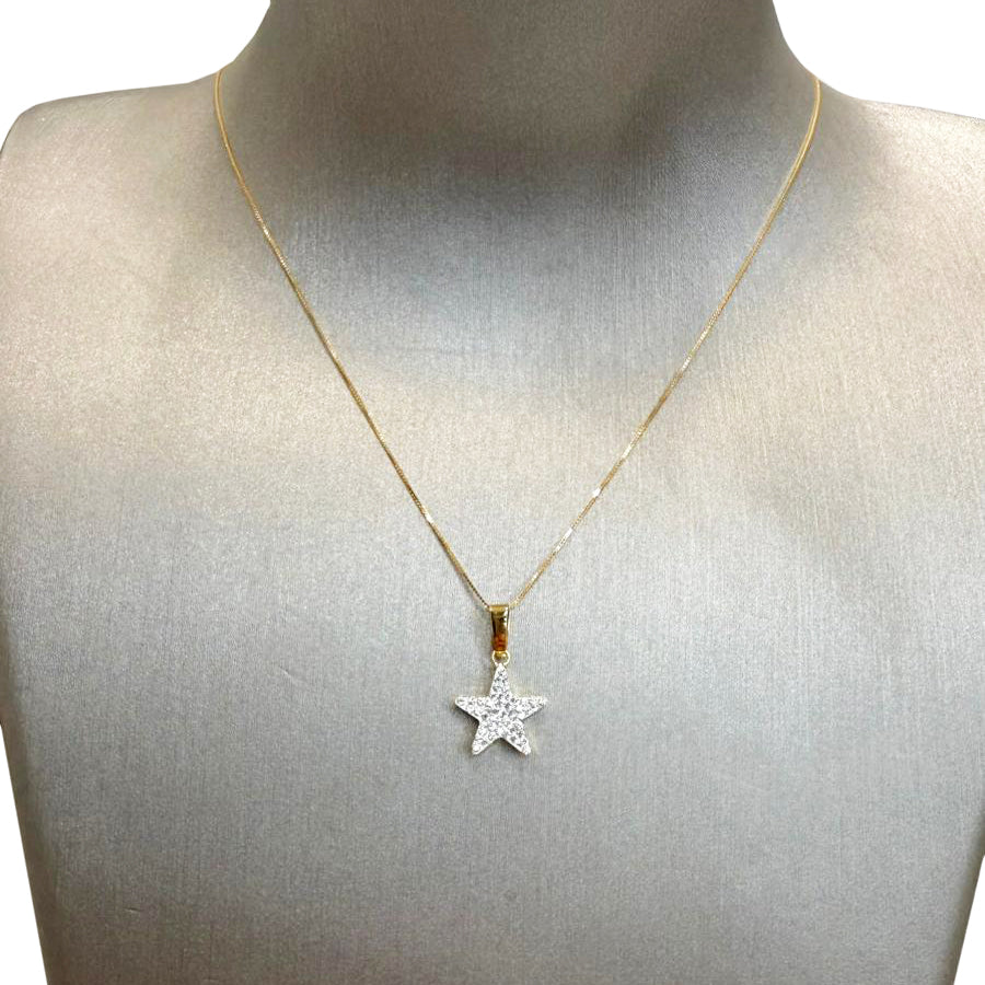 Ciondolo stella da donna con zirconi in oro giallo 18 Kt (750)