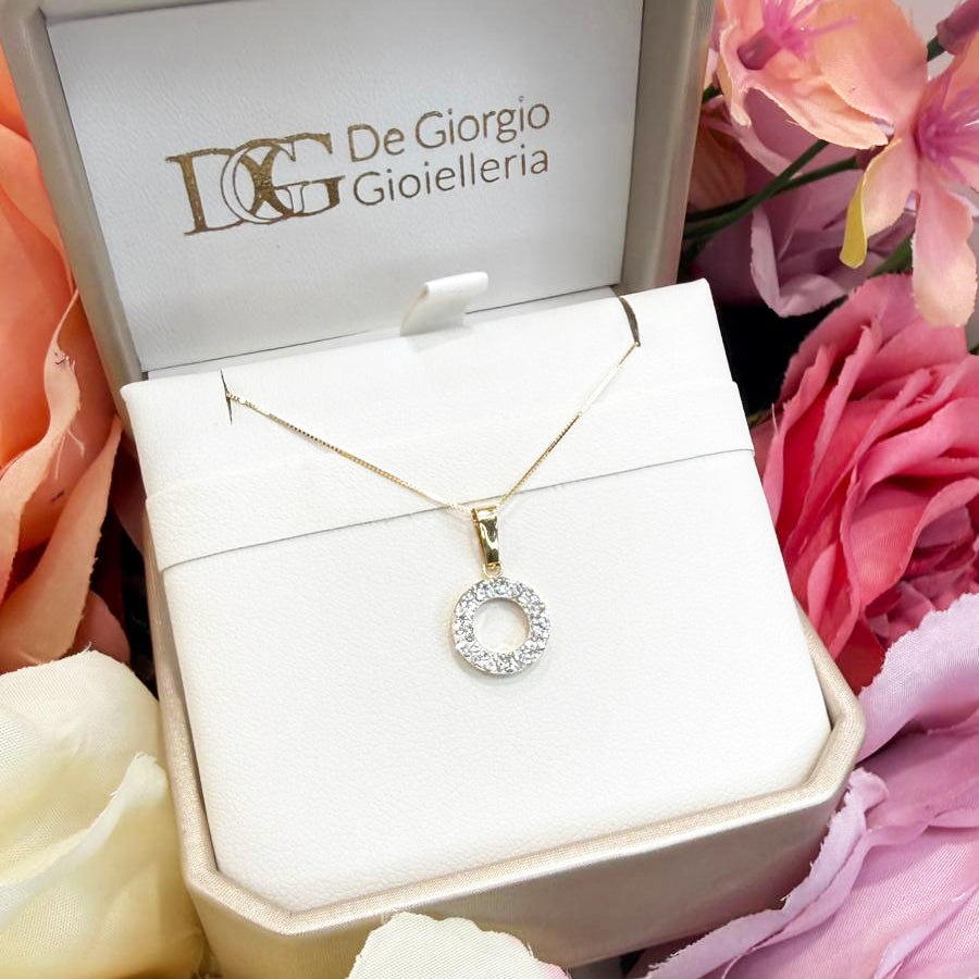 Ciondolo cerchio da donna con zirconi in oro giallo 18Kt (750)