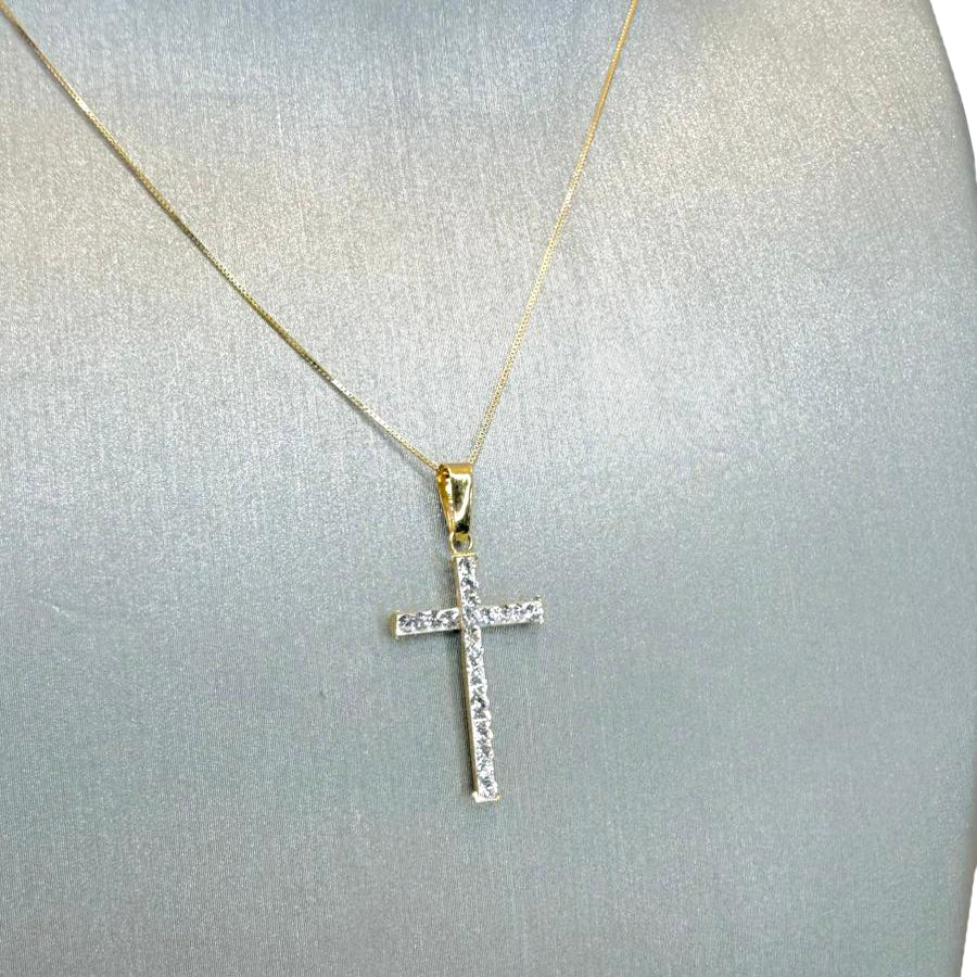Collana croce con zirconi in oro giallo e bianco 18 KT (750)