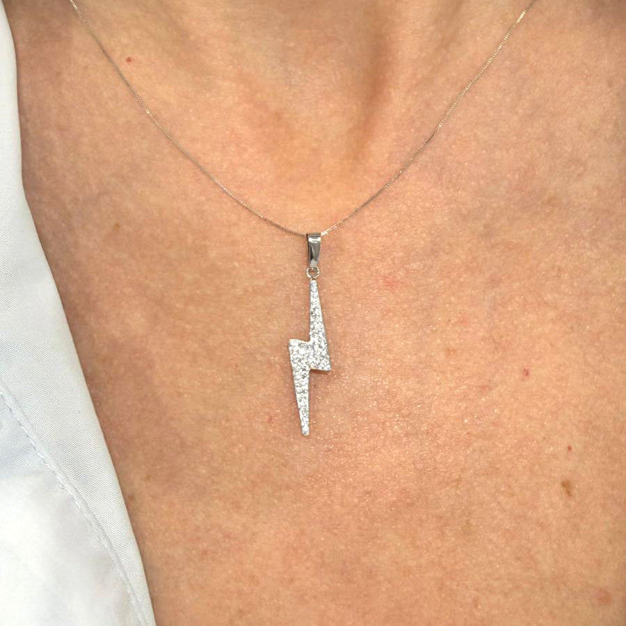 Collana Fulmine con Zirconi in Oro Bianco 18KT (750)