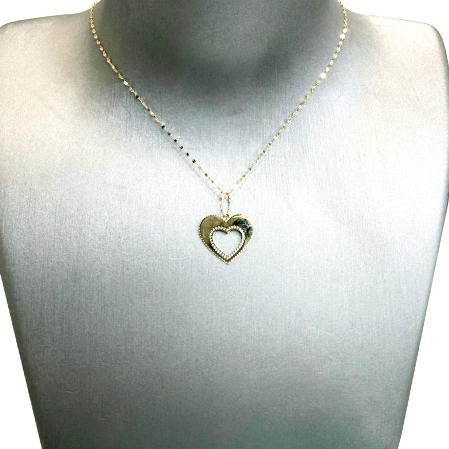 Collana con cuore traforato e bordo lavorato in oro giallo 18 KT (750)
