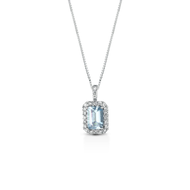 COLLANA IN ORO BIANCO 18 CARATI CON DIAMANTI E ACQUAMARINA