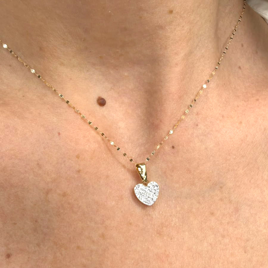 Collana con cuore di zirconi in oro giallo 18 KT (750)