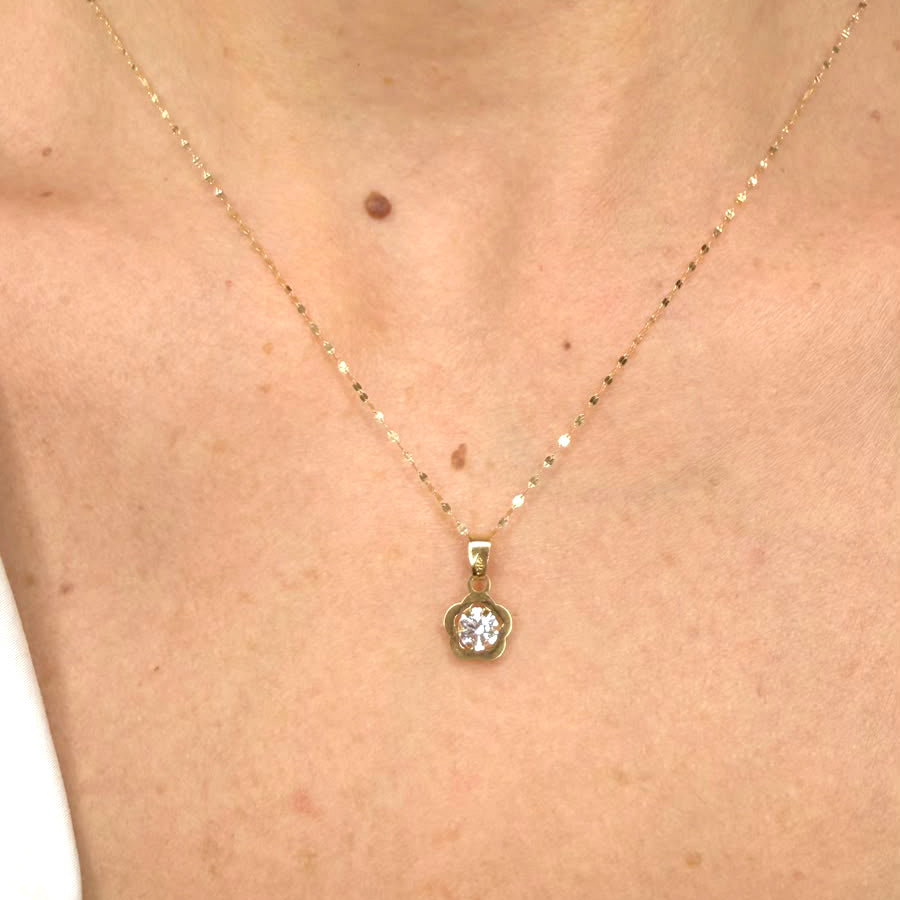 Collana con fiore e zircone in oro giallo 18 KT (750)