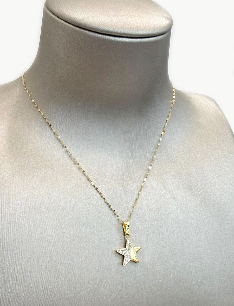 Collana con Stella Bicolore Zirconata in Oro Giallo 18 KT (750)