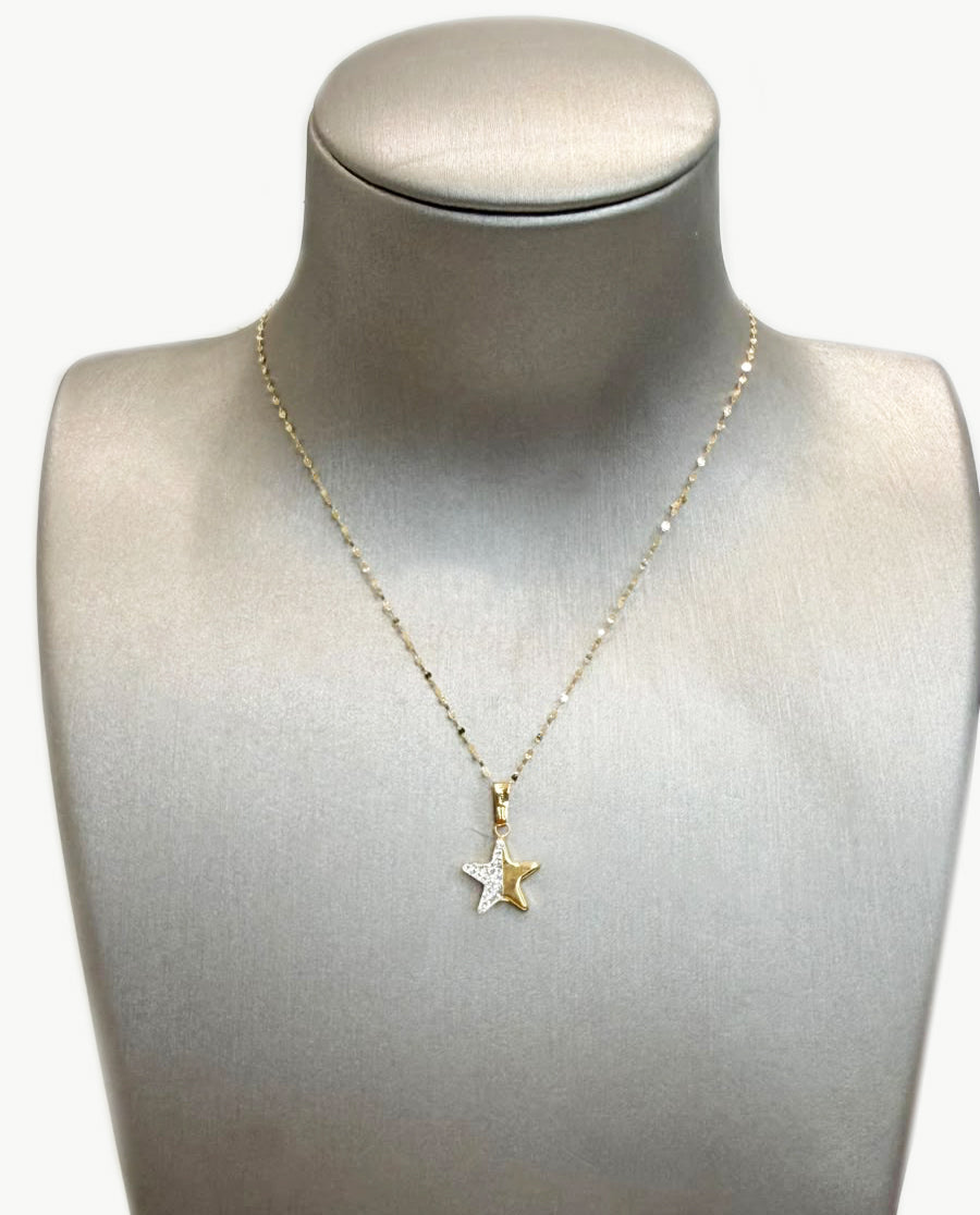 Collana con Stella Bicolore Zirconata in Oro Giallo 18 KT (750)