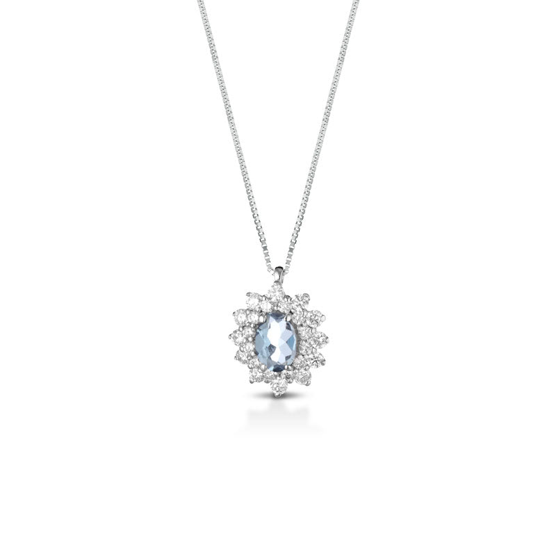 COLLANA IN ORO BIANCO 18 CARATI CON DIAMANTI E ACQUAMARINA