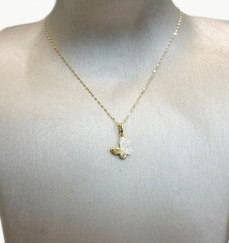 Collana con Farfalla e Zirconi in Oro Giallo 18 KT (750)