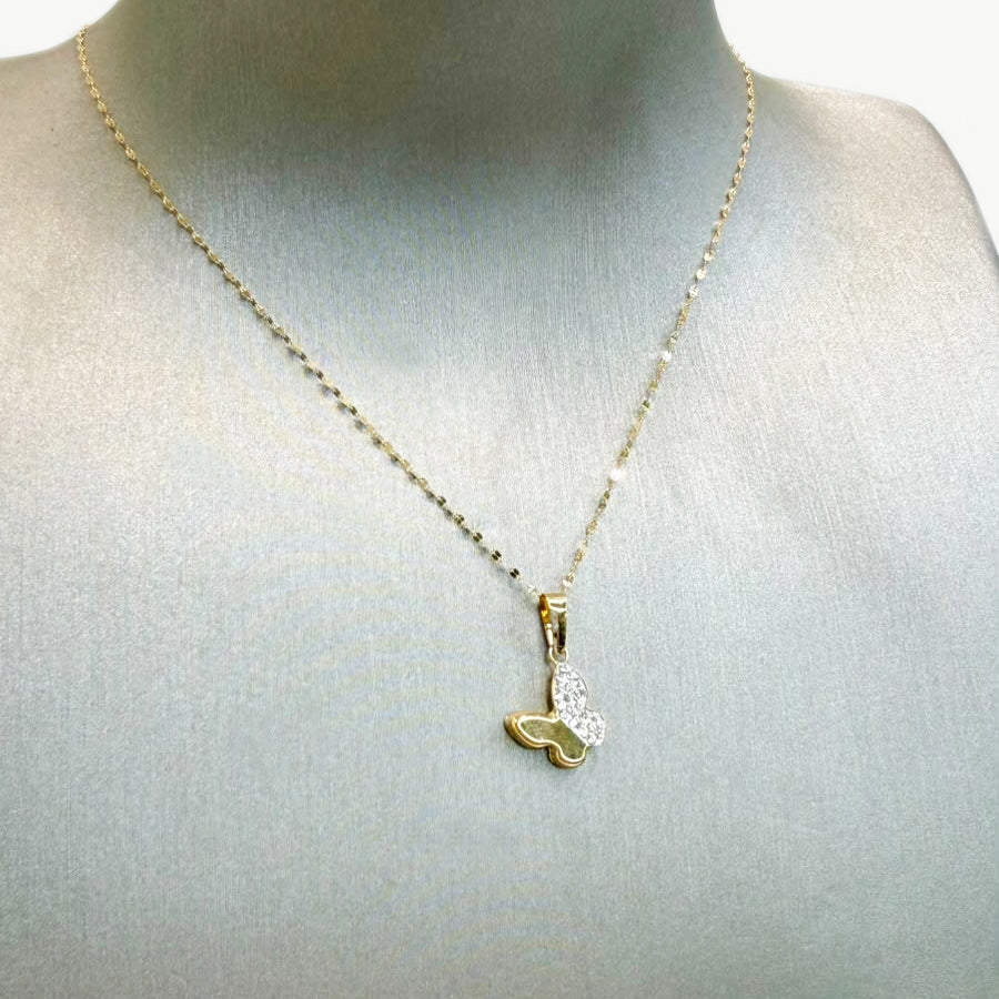 Collana con Farfalla e Zirconi in Oro Giallo 18 KT (750)