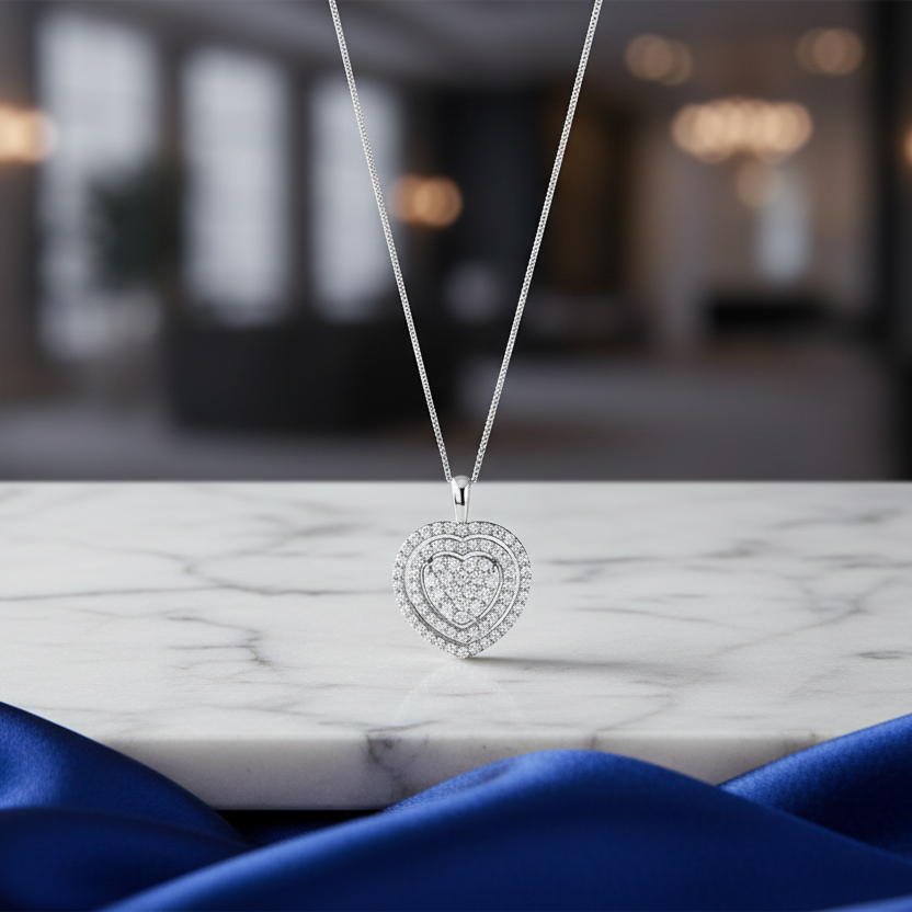 CIONDOLO CUORE IN ORO BIANCO 18 CARATI E DIAMANTI