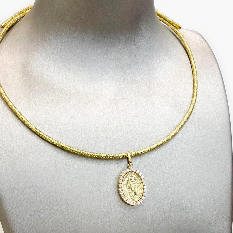 Medaglia Miracolosa in Oro Giallo 18 KT con Zirconi