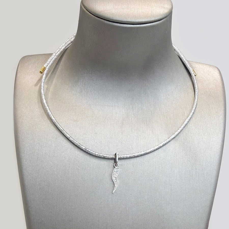 Ciondolo Corno Portafortuna Zirconato in Oro Bianco 18 KT