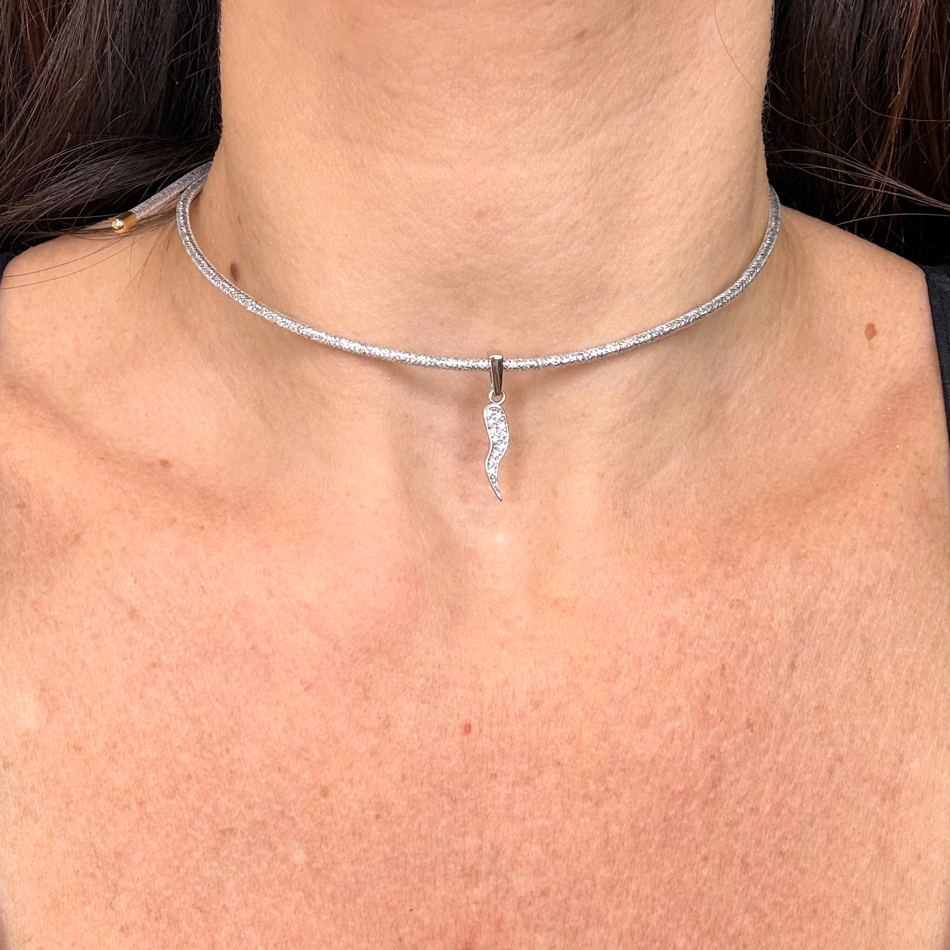 Ciondolo Corno Portafortuna Zirconato in Oro Bianco 18 KT