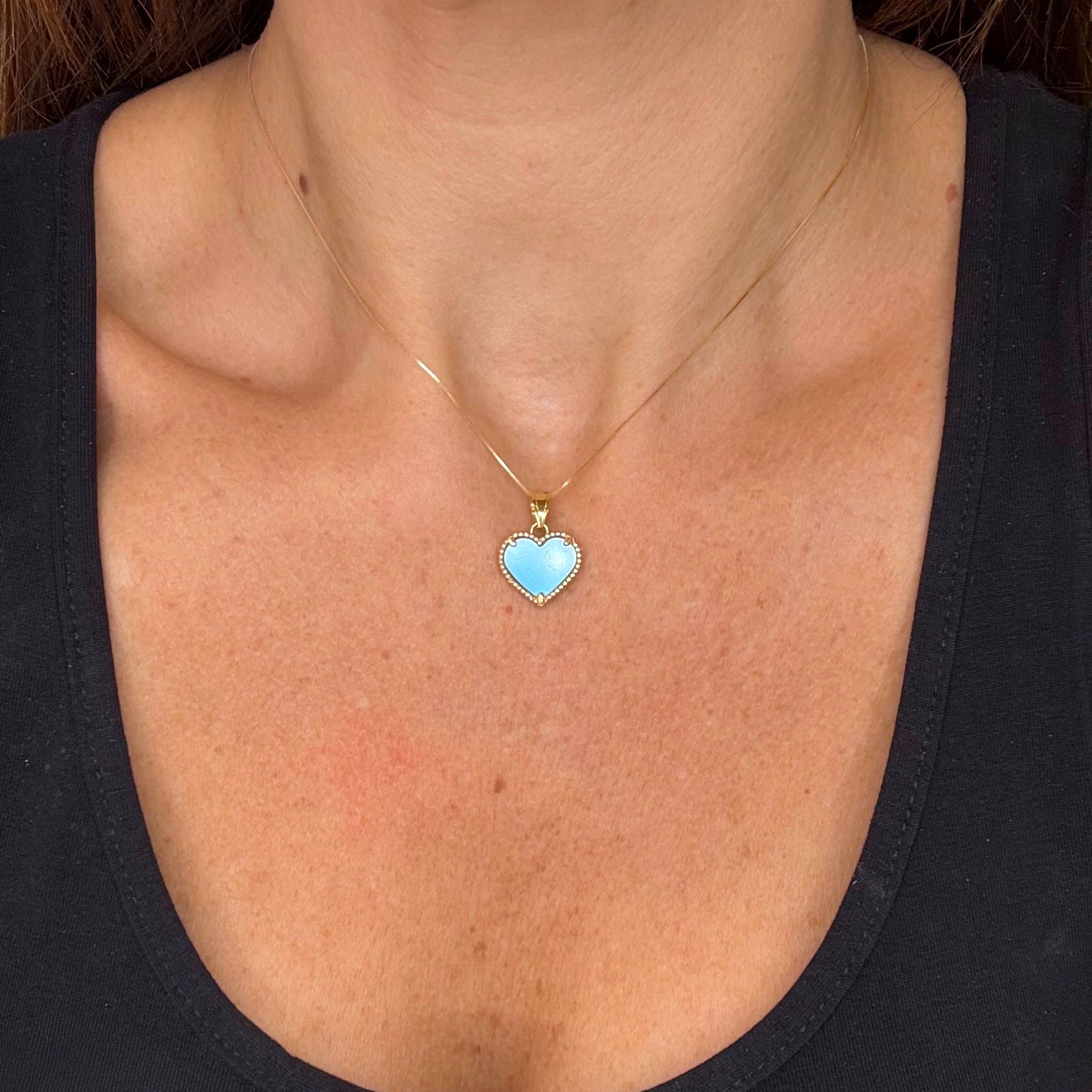 Collana con Cuore in Turchese e Oro Giallo 18 KT