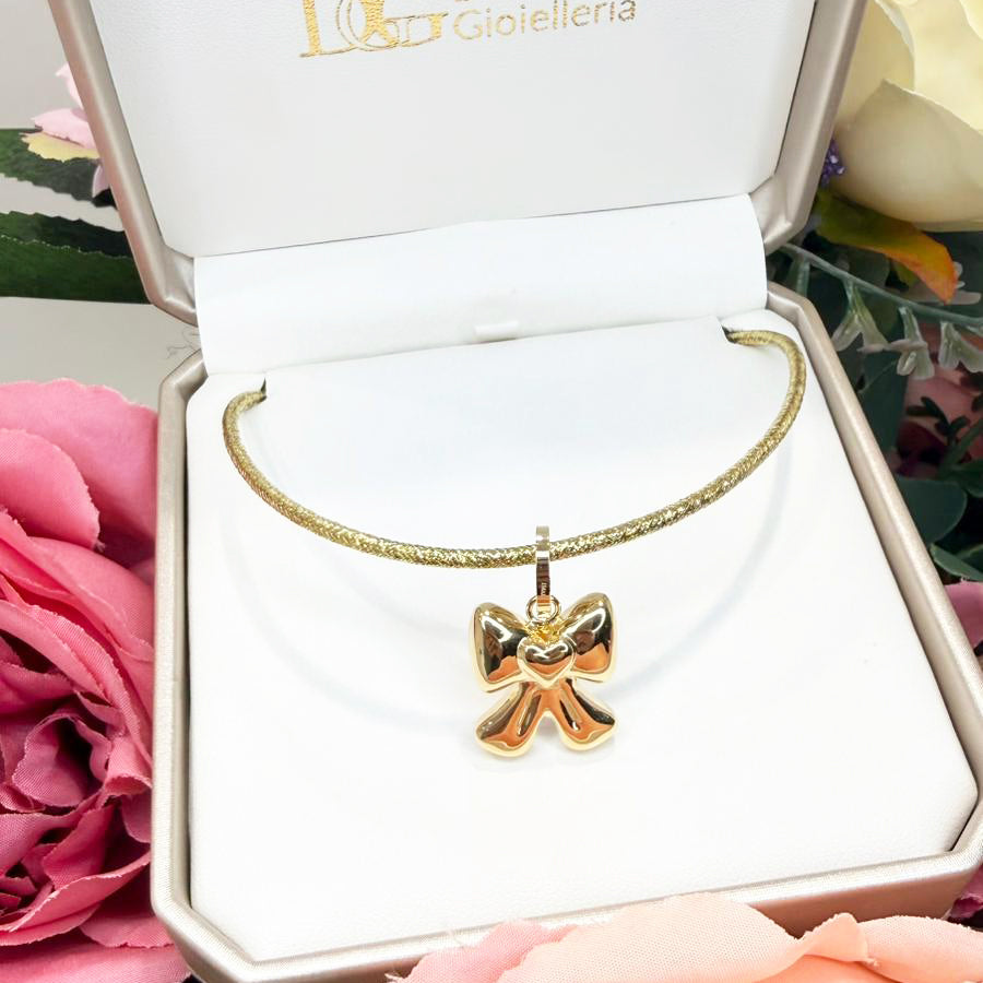 Ciondolo Fiocco Bombato in Oro Giallo 18 KT