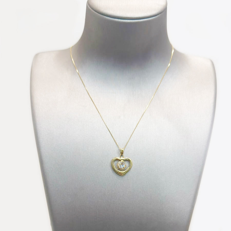 Collana con Ciondolo Cuore e Zircone Centrale in Oro Giallo 18 KT