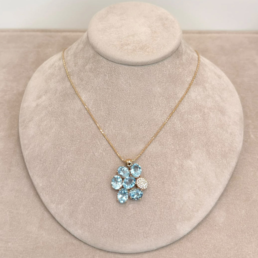 COLLANA IN ORO ROSA 18 KT (750) CON PIETRE AZZURRE E BIANCHE
