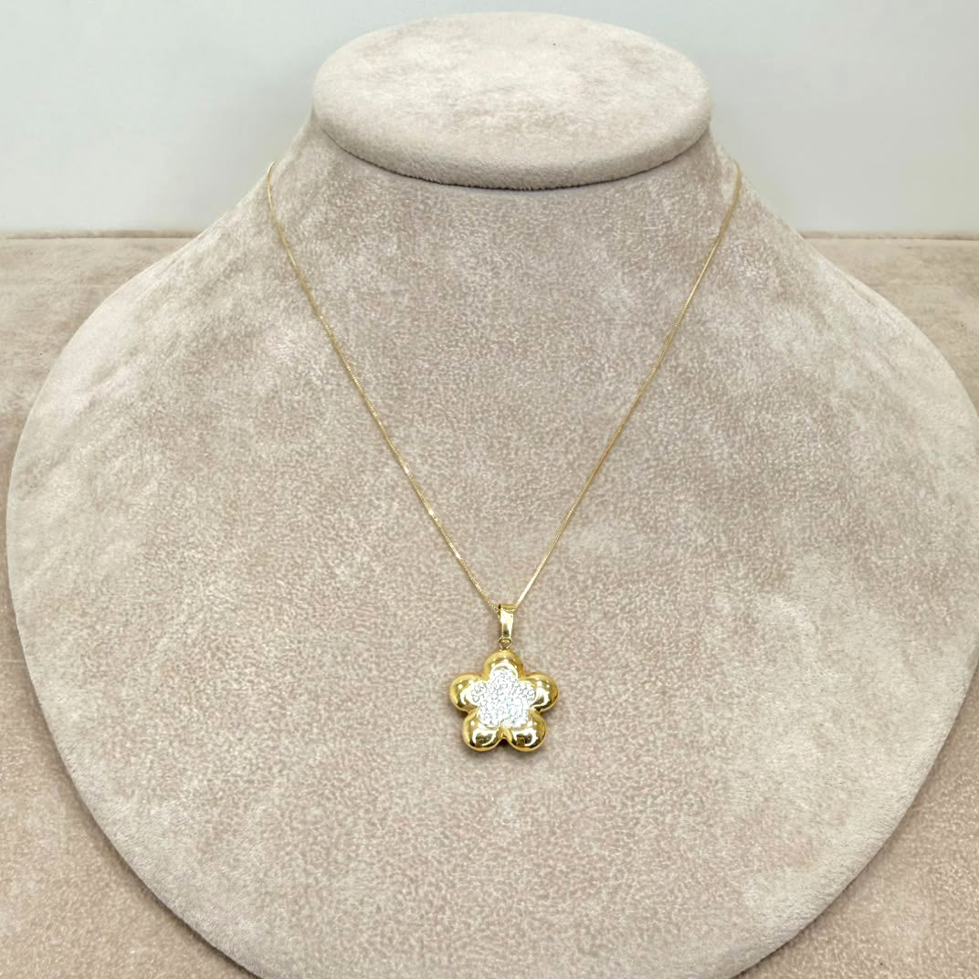 COLLANA IN ORO GIALLO 18 KT (750) CON PENDENTE FIORE E ZIRCONI