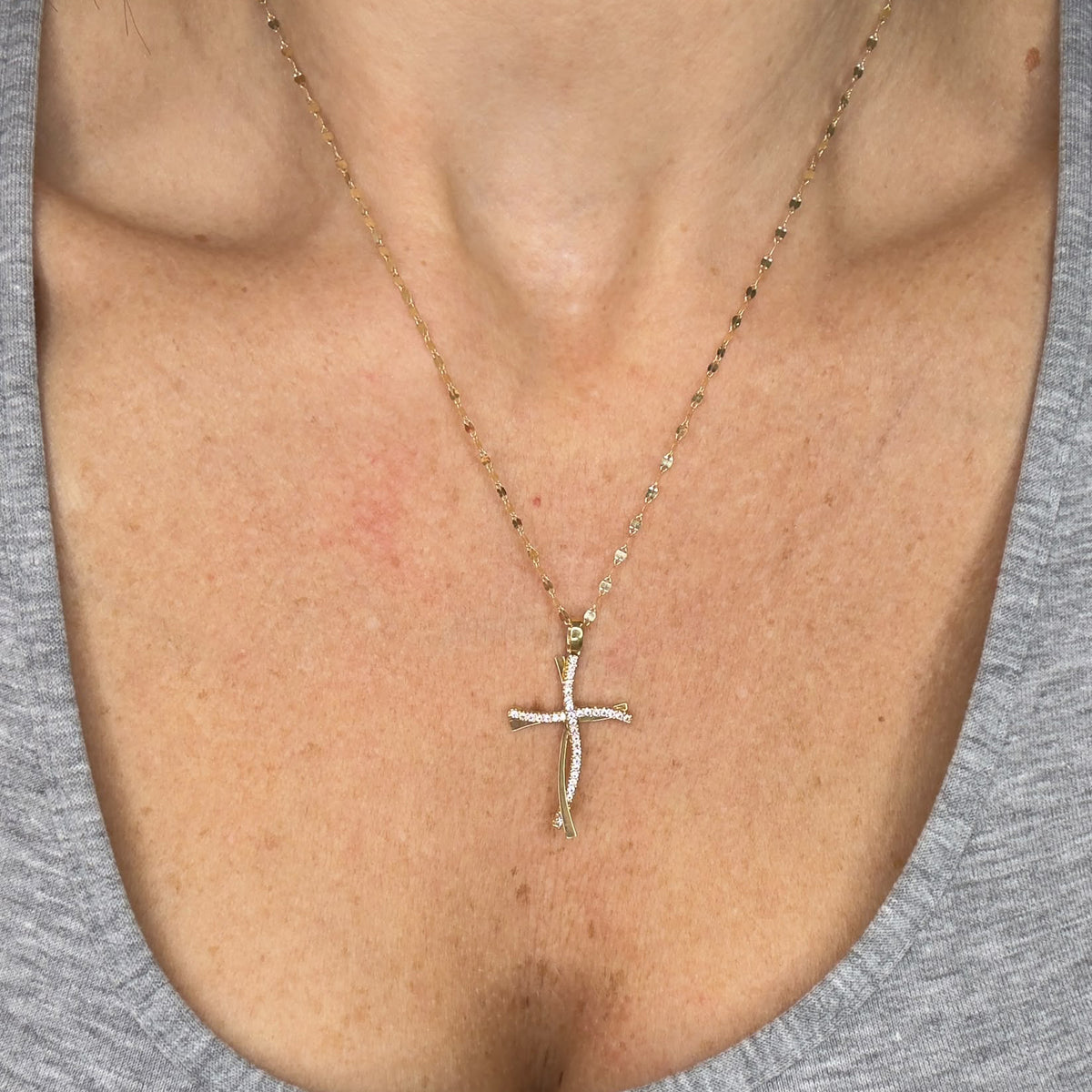 COLLANA CON CROCE IN ORO GIALLO 18 KT (750) E ZIRCONI