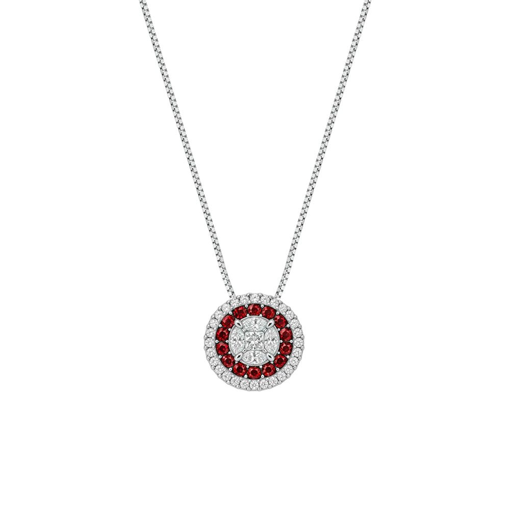COLLANA IN ORO BIANCO 18KT DIAMANTI E RUBINI NATURALI
