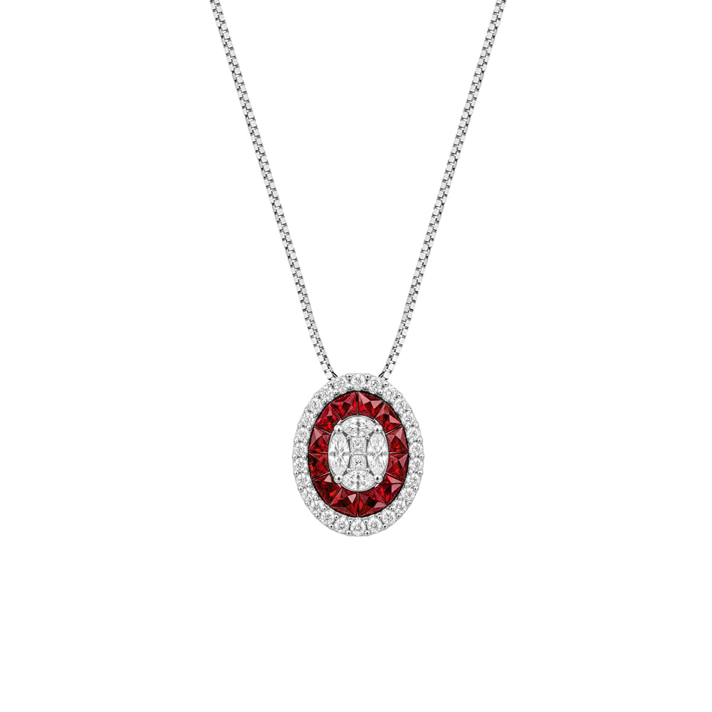 COLLANA IN ORO BIANCO 18KT DIAMANTI E RUBINI NATURALI