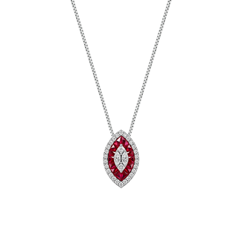COLLANA IN ORO BIANCO 18KT DIAMANTI E RUBINI NATURALI