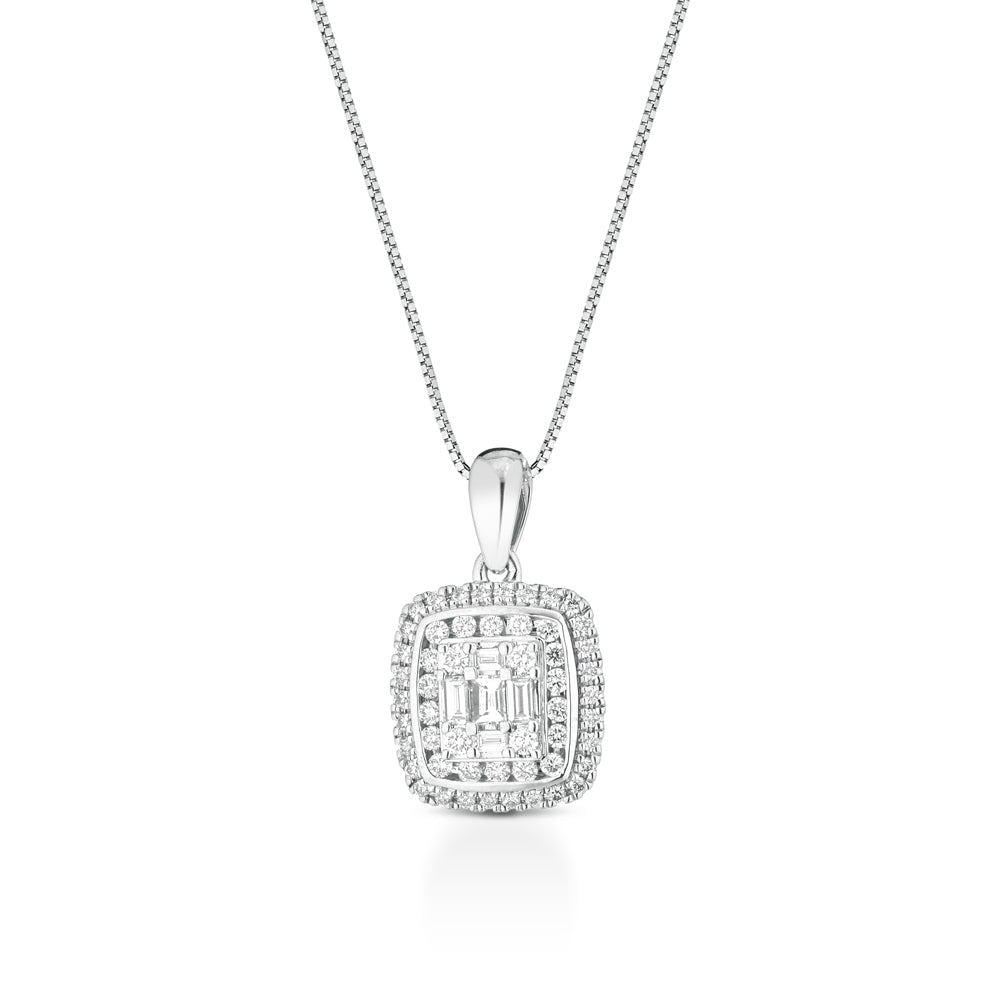 COLLANA IN ORO BIANCO 18 CARATI CON DIAMANTI E BAGUETTE
