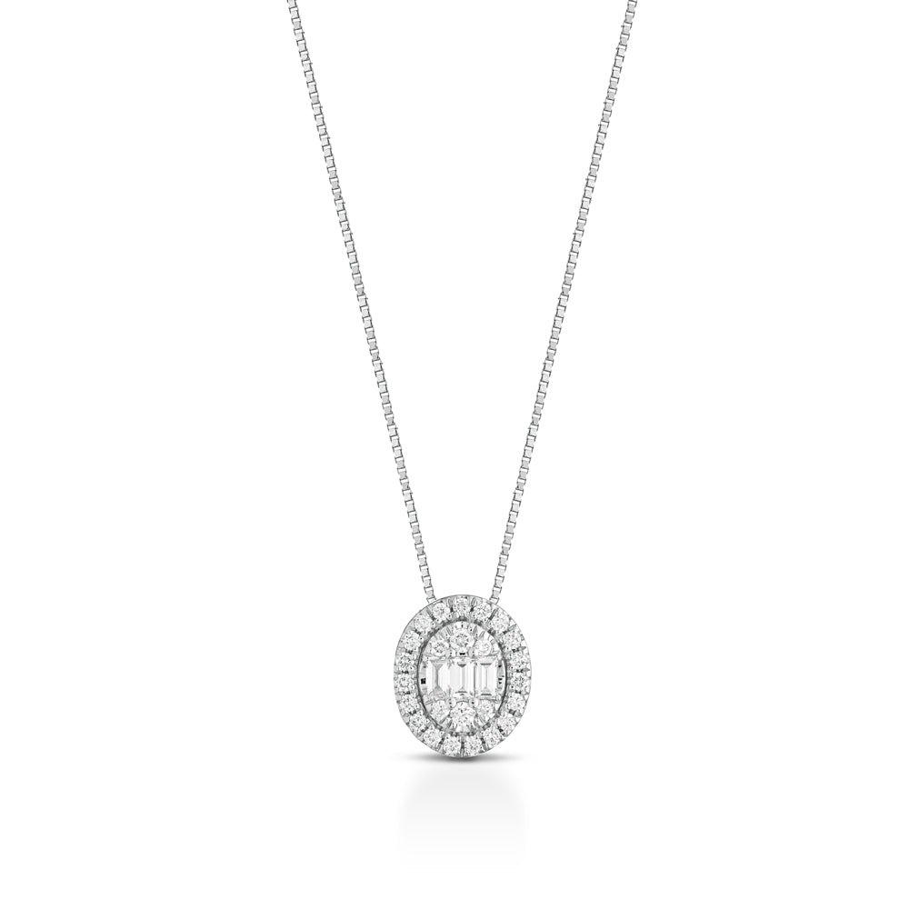 COLLANA IN ORO BIANCO 18 CARATI CON DIAMANTI E BAGUETTE