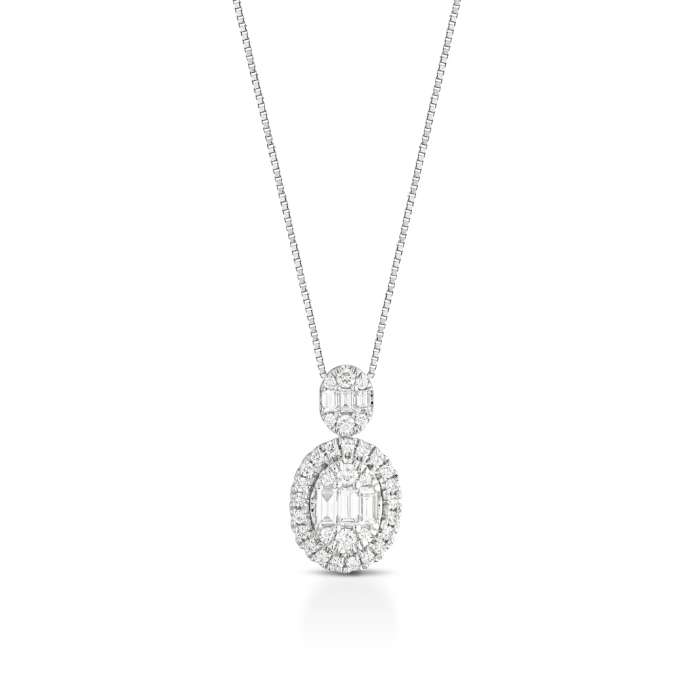 COLLANA IN ORO BIANCO 18 CARATI CON DIAMANTI E BAGUETTE