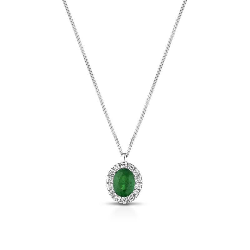 CIONDOLO IN ORO BIANCO 18KT CON DIAMANTI E SMERALDO