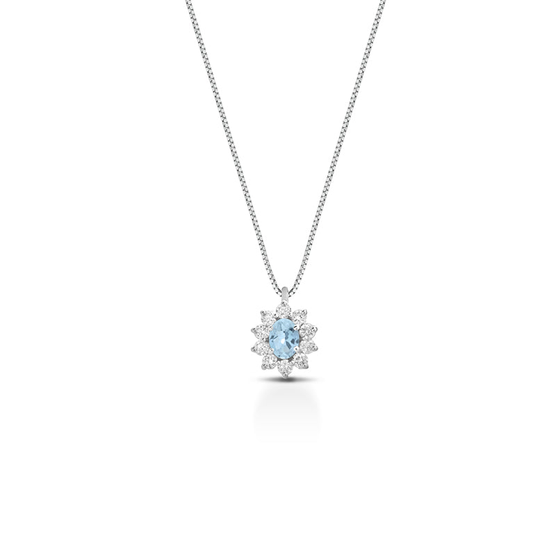 COLLANA IN ORO BIANCO 18 CARATI CON DIAMANTI E ACQUAMARINA