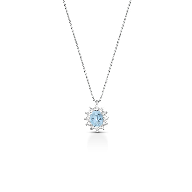 COLLANA IN ORO BIANCO 18 CARATI CON DIAMANTI E ACQUAMARINA