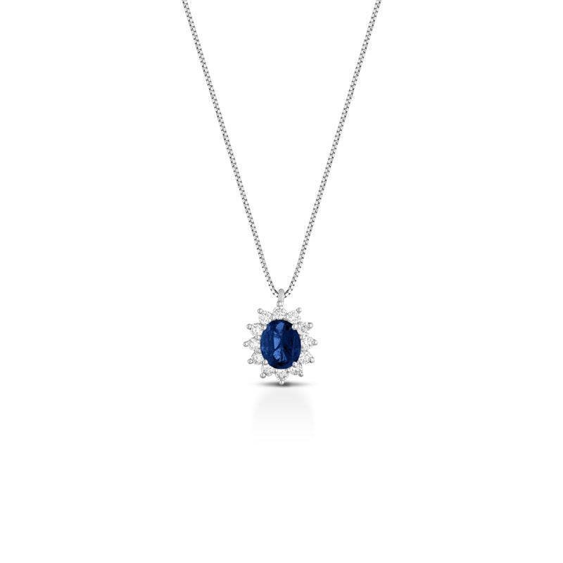 COLLANA IN ORO BIANCO 18KT CON DIAMANTI E ZAFFIRO