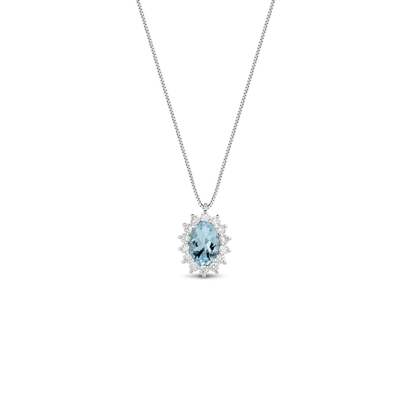 COLLANA IN ORO BIANCO 18 CARATI CON DIAMANTI E ACQUAMARINA
