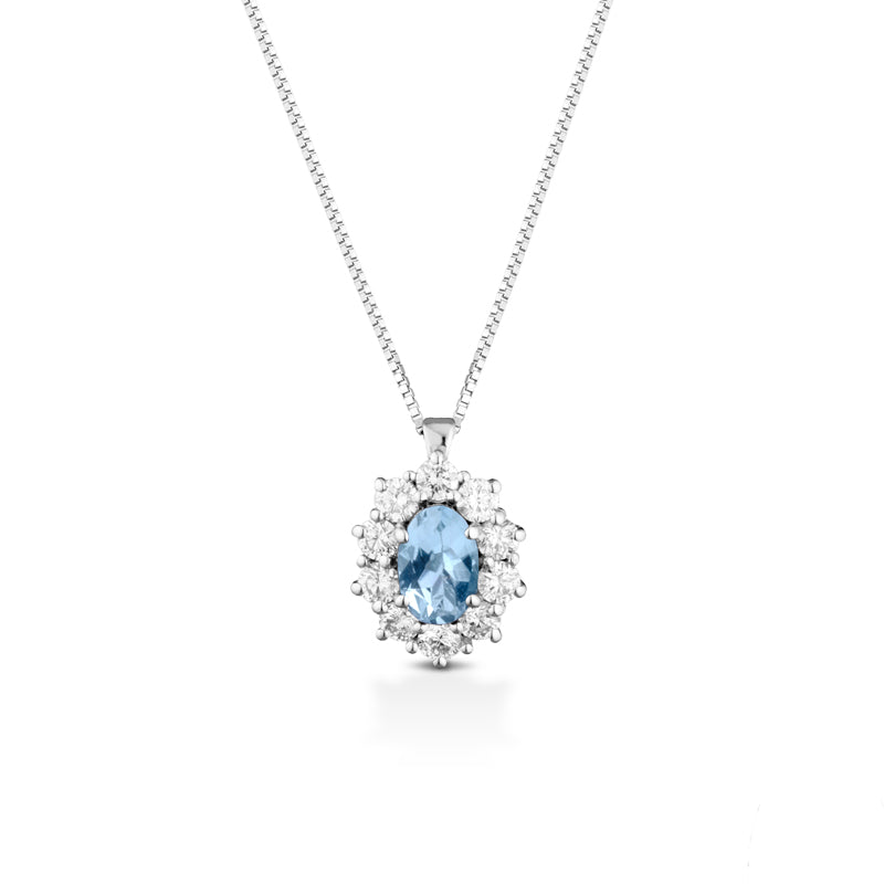 COLLANA IN ORO BIANCO 18 CARATI CON DIAMANTI E ACQUAMARINA