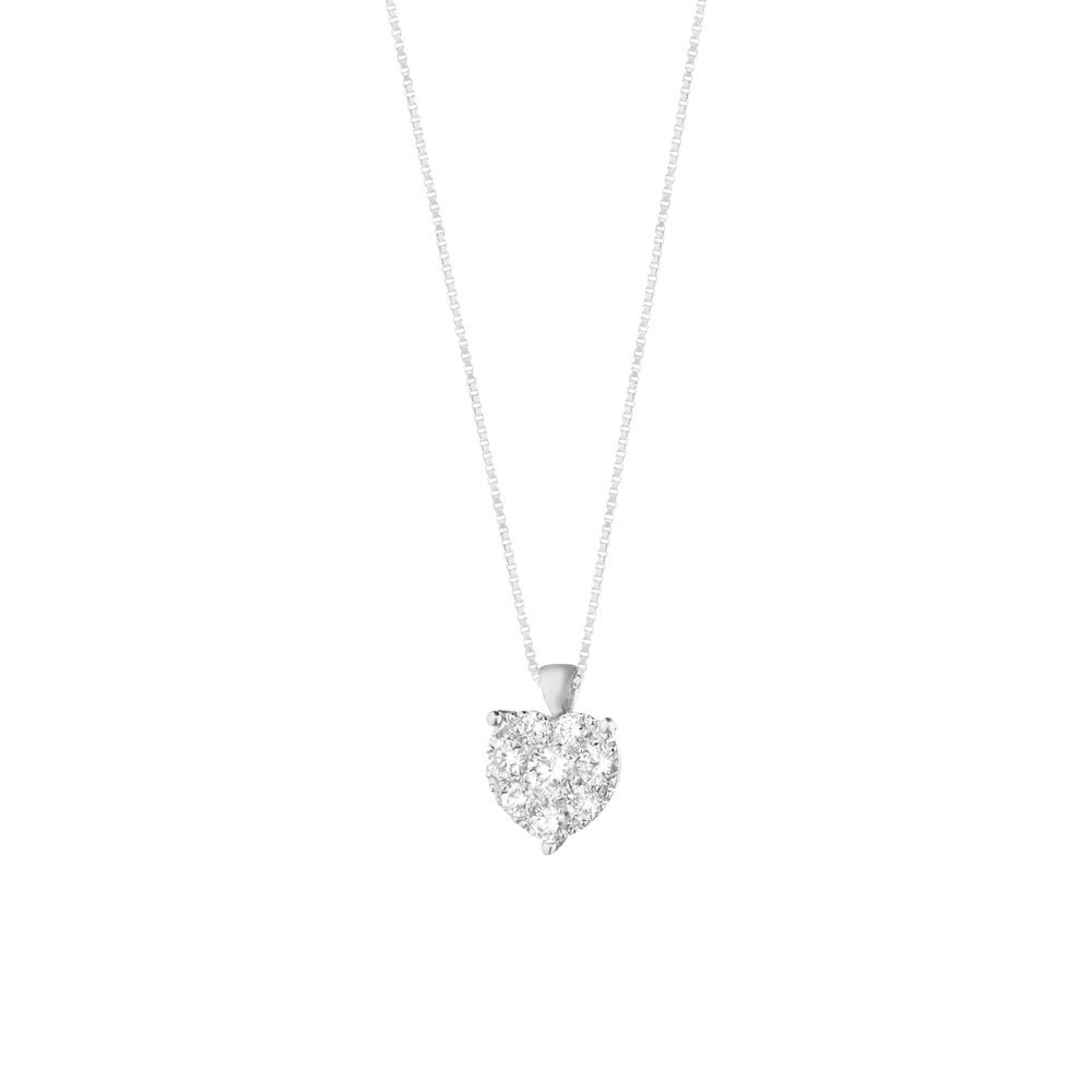 COLLANA CON CUORE IN ORO BIANCO 18 CARATI E DIAMANTI