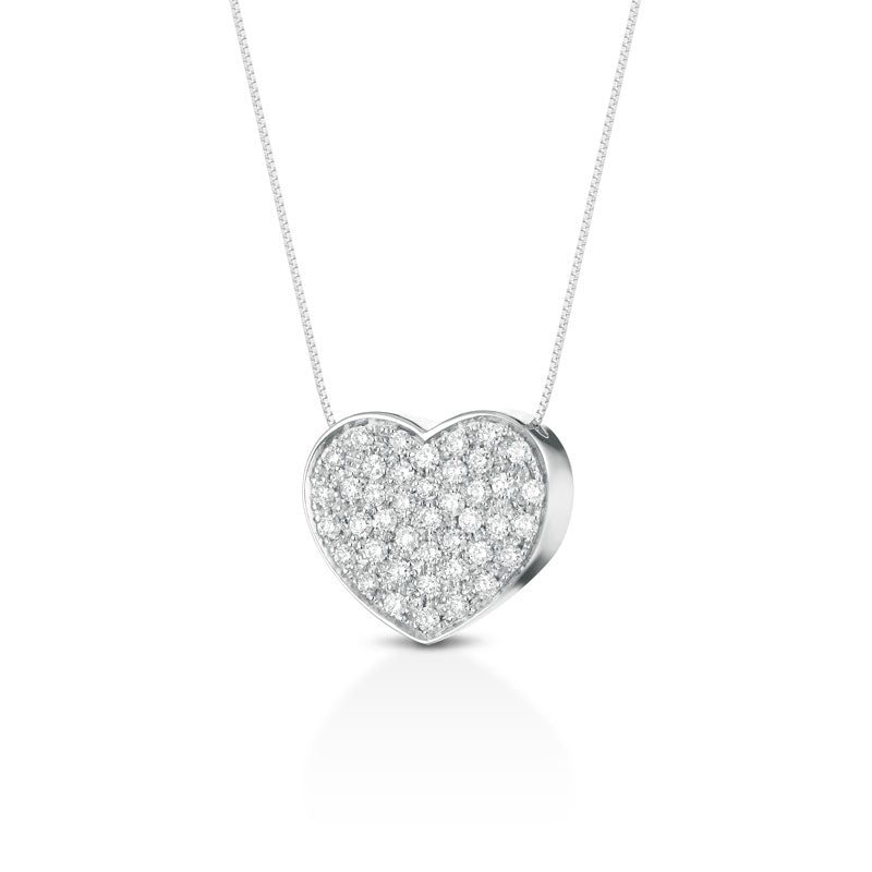 COLLANA CON CUORE IN ORO BIANCO 18 CARATI E DIAMANTI
