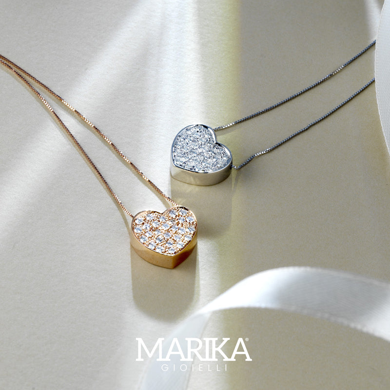 COLLANA CON CUORE IN ORO BIANCO 18 CARATI E DIAMANTI